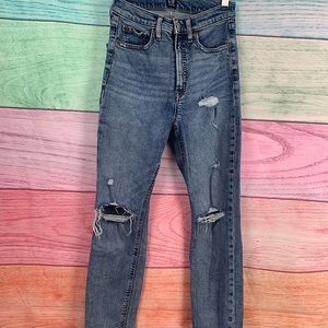 GAP Denim For Good light wash high waist regular skinny jeans distressed/ rips